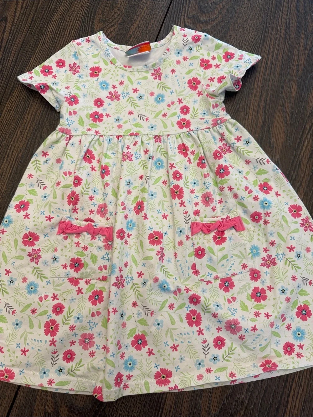 Jellybean Size 5 Girls' Floral Pocket Dress - Pink & Blue